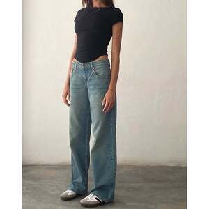 Motel Rocks Low Rise Parallel Jeans in Vintage Blue Green W30 L34.  
New